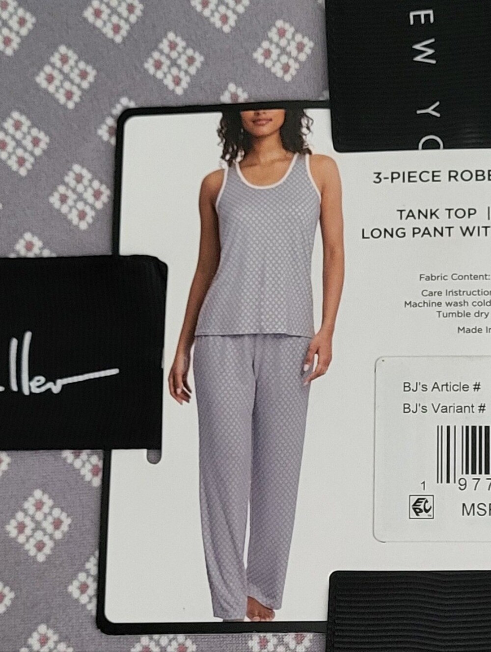Nicole Miller Light Grey 3-Piece Sleep Set — Robe, Tank & Pants - L NWT - Picture 2 of 4